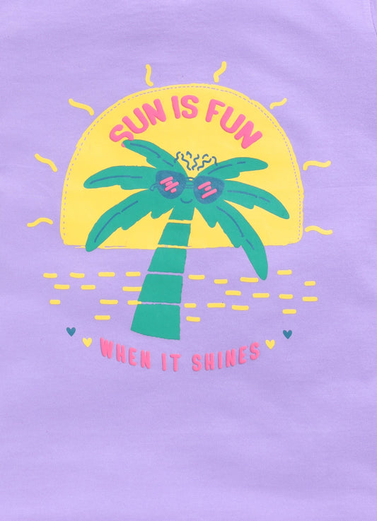Sun is fun when it shines Printed Cotton T-Shirt for Girls - Violet - ParrotCrow
