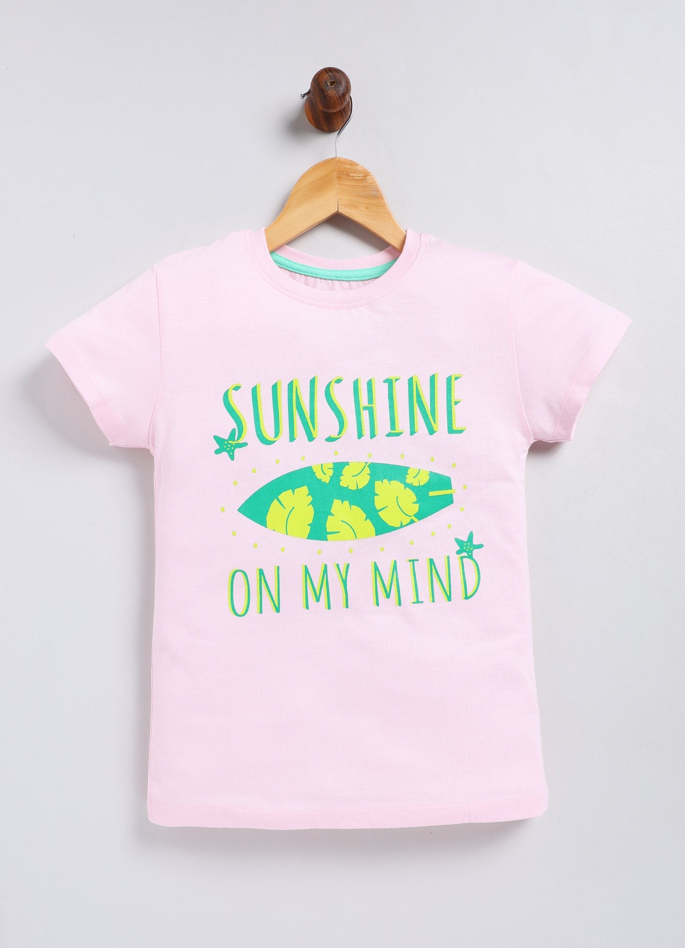 Sunshine On My Mind Print Cotton T-Shirt for Girls - Pink - ParrotCrow