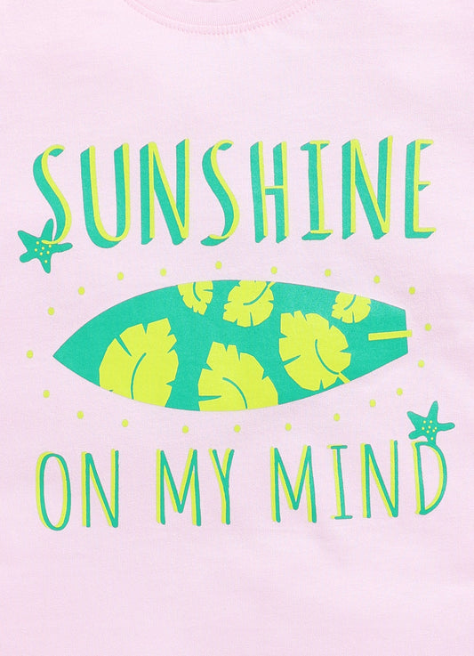 Sunshine On My Mind Print Cotton T-Shirt for Girls - Pink - ParrotCrow