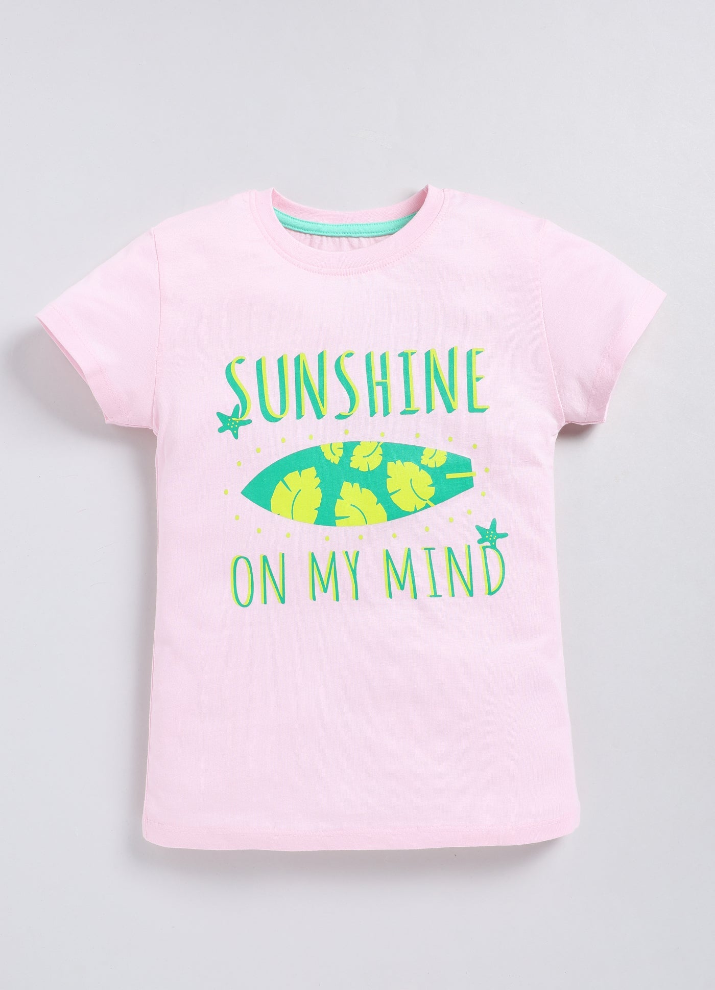 Sunshine On My Mind Print Cotton T-Shirt for Girls - Pink - ParrotCrow