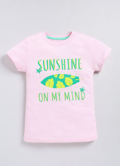 Sunshine On My Mind Print Cotton T-Shirt for Girls - Pink - ParrotCrow