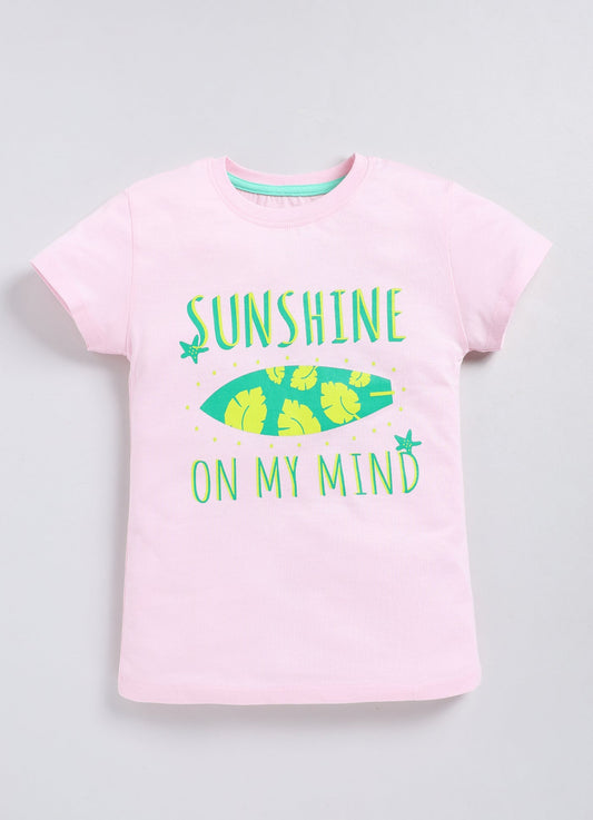 Sunshine On My Mind Print Cotton T-Shirt for Girls - Pink - ParrotCrow