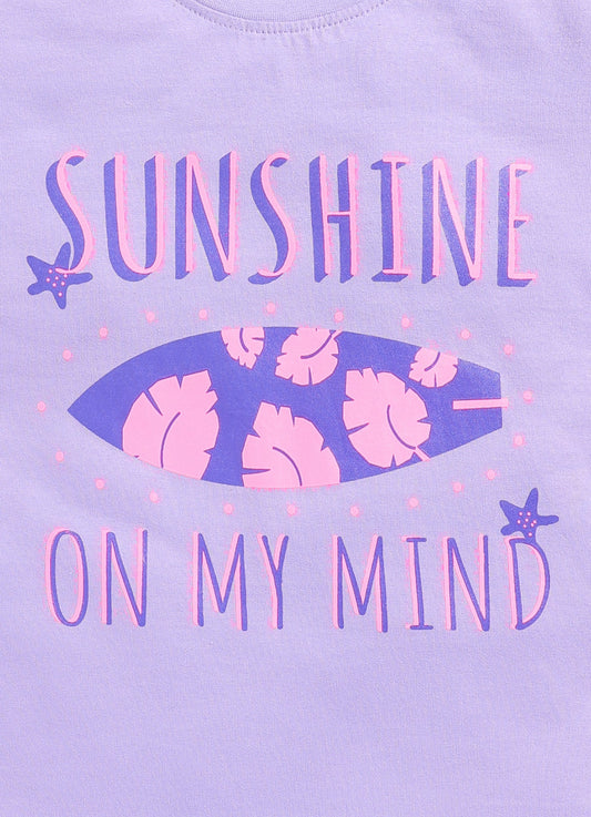 Sunshine On My Mind Print Cotton T-Shirt for Girls - Violet - ParrotCrow