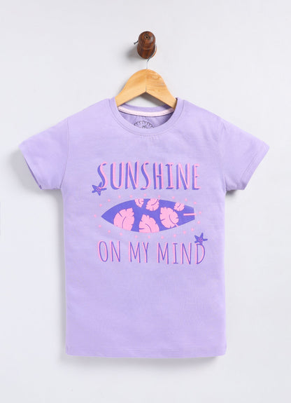 Sunshine On My Mind Print Cotton T-Shirt for Girls - Violet - ParrotCrow