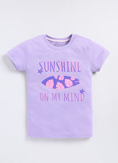 Sunshine On My Mind Print Cotton T-Shirt for Girls - Violet - ParrotCrow