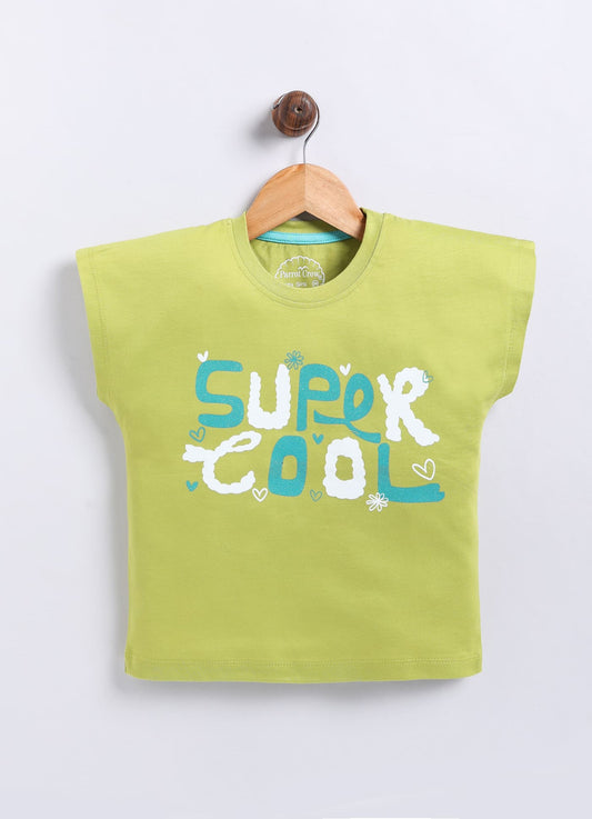 Super Cool Print Cotton T-Shirt for Girls - Green - ParrotCrow