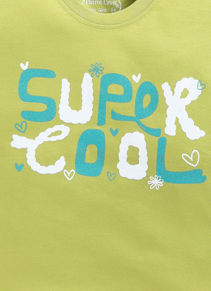 Super Cool Print Cotton T-Shirt for Girls - Green - ParrotCrow