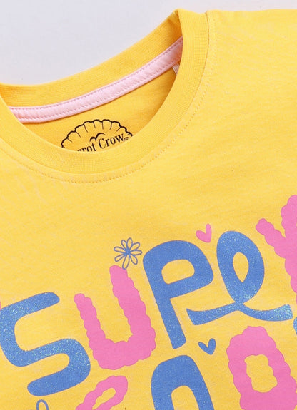 Super Cool Print Cotton T-Shirt for Girls - Mango Yellow - ParrotCrow