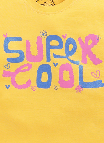 Super Cool Print Cotton T-Shirt for Girls - Mango Yellow - ParrotCrow
