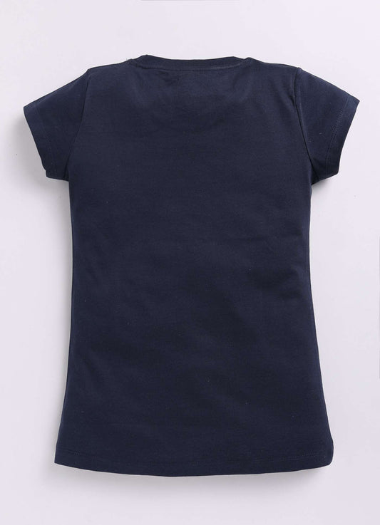 Sweet Heart Text Print Cotton Navy T-Shirt for Girls – Soft & Stylish - ParrotCrow