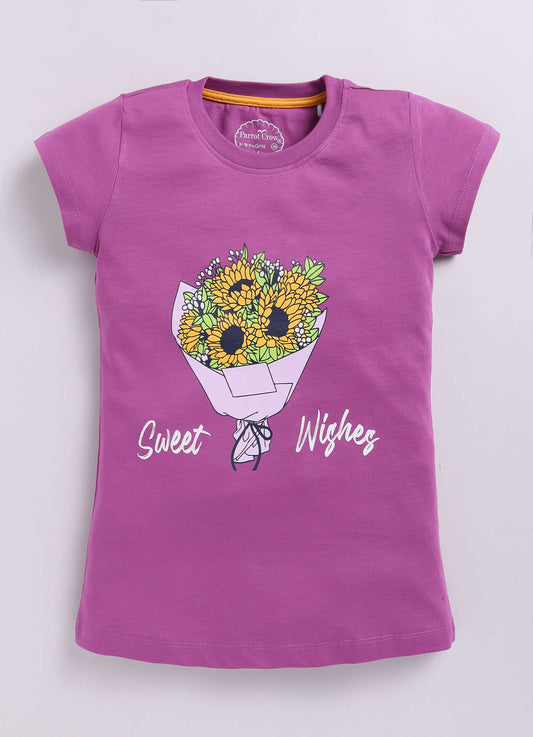 Sweet Wishes Boque Print Cotton T-Shirt for Girls - ParrotCrow