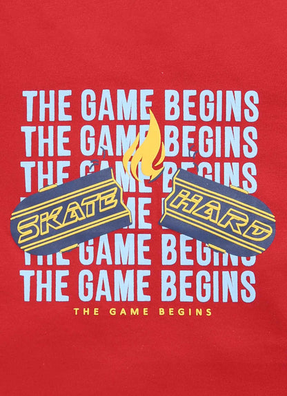 The Game Begins Cotton T Shirt for Boys in Red Color - ParrotCrow