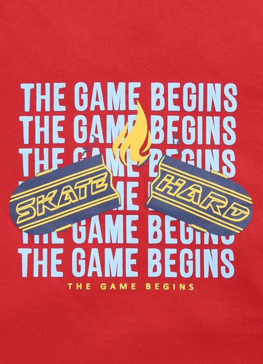 The Game Begins Cotton T Shirt for Boys in Red Color - ParrotCrow