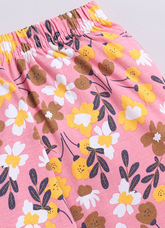 Vibrant Yellow Floral Pattern Printed Activewear Trousers - ParrotCrow