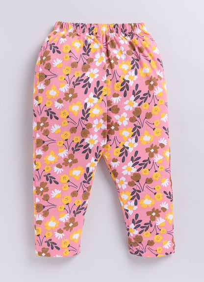 Vibrant Yellow Floral Pattern Printed Activewear Trousers - ParrotCrow