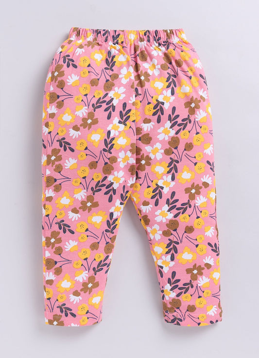 Vibrant Yellow Floral Pattern Printed Activewear Trousers - ParrotCrow