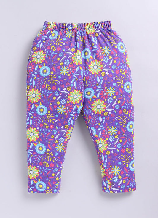 Violet Floral Pattern Printed Activewear Trousers - ParrotCrow