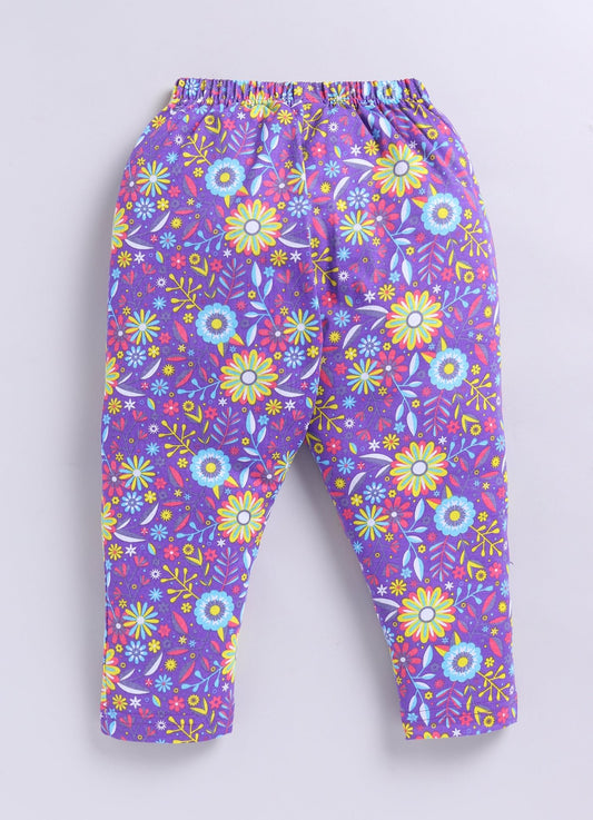 Violet Floral Pattern Printed Activewear Trousers - ParrotCrow