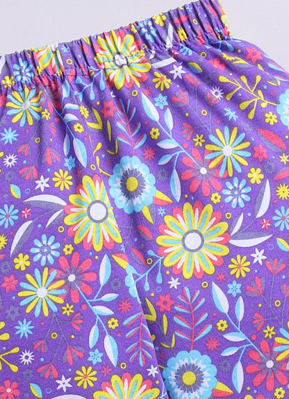 Violet Floral Pattern Printed Activewear Trousers - ParrotCrow