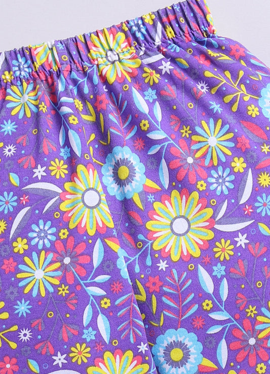 Violet Floral Pattern Printed Activewear Trousers - ParrotCrow