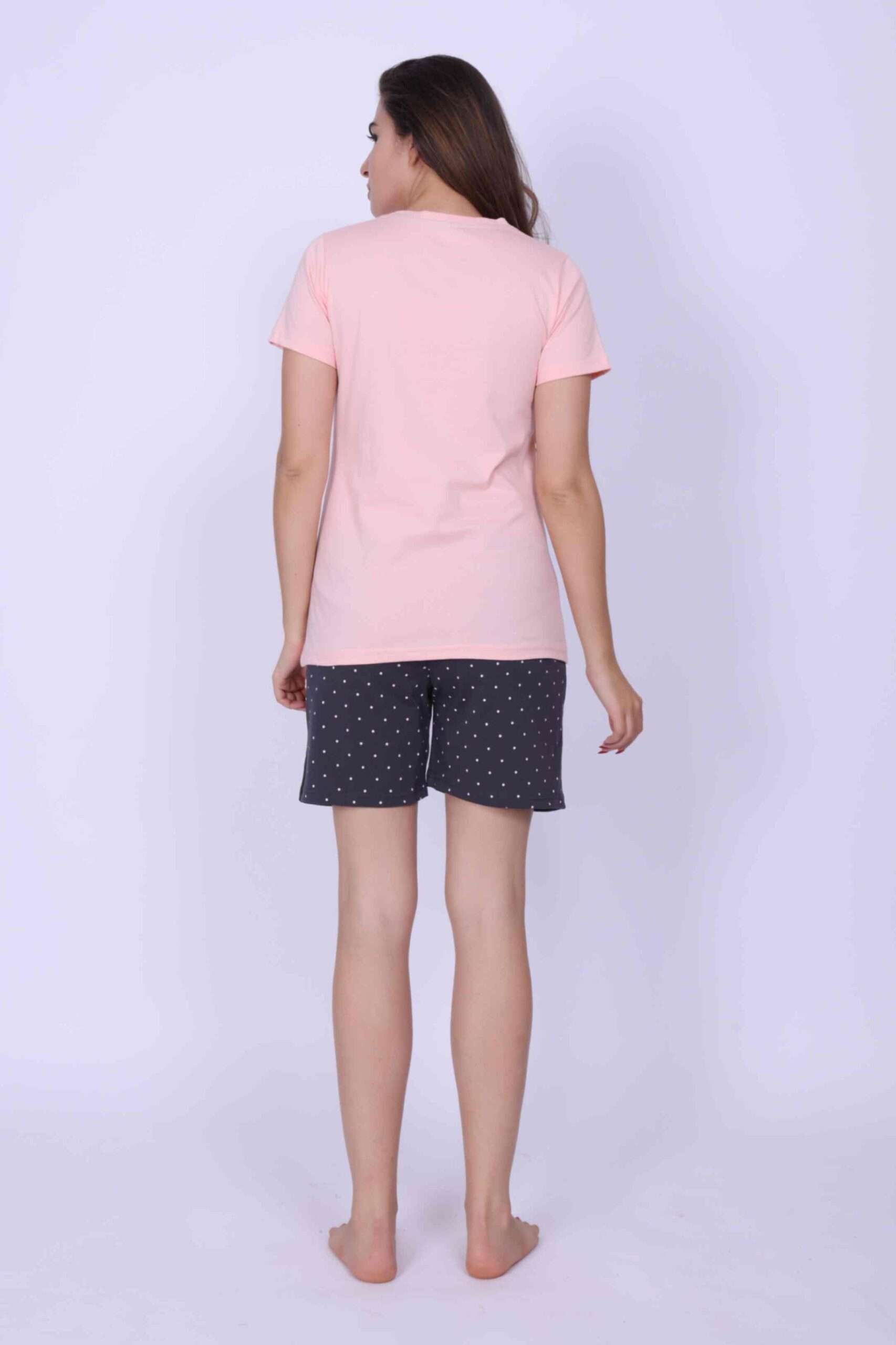 Women Night Suit Blue & Pink Color Printed Top & Pyjama Set With Shorts - ParrotCrow