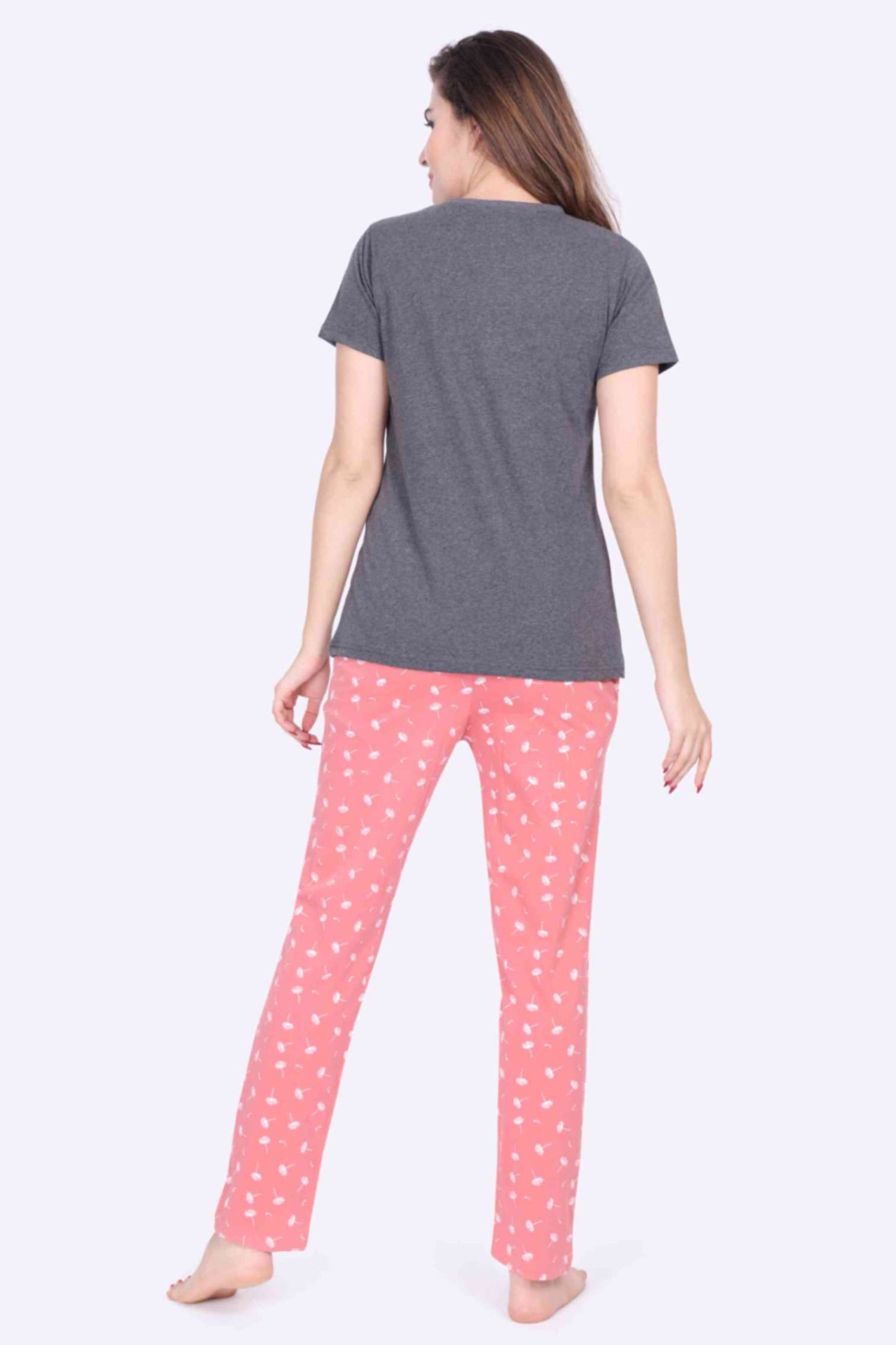 Women Night Suit Have a Good Day Printed Top & Mushroom Printed Pink Pyjama Set - ParrotCrow