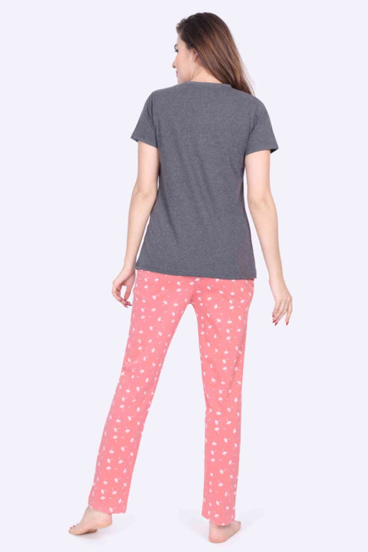 Women Night Suit Have a Good Day Printed Top & Mushroom Printed Pink Pyjama Set - ParrotCrow
