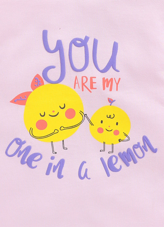 You are my one in a lemon Printed Cotton T-Shirt for Girls - Light Pink - ParrotCrow