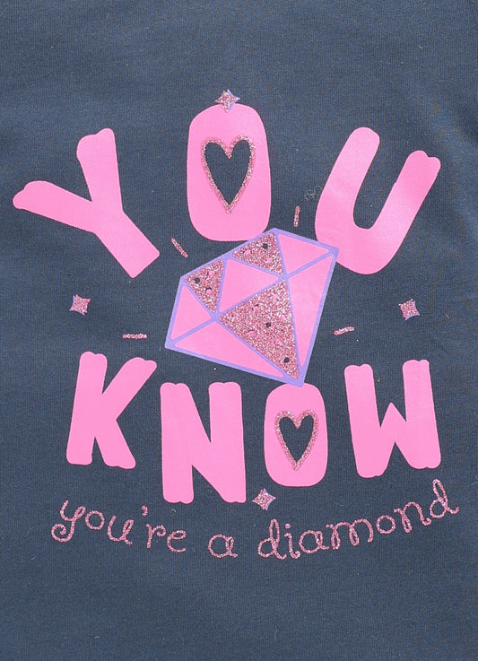You know you're a diamond Printed Cotton T-Shirt for Girls - Navy - ParrotCrow