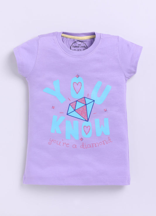 You know you're a diamond Printed Cotton T-Shirt for Girls - Violet - ParrotCrow