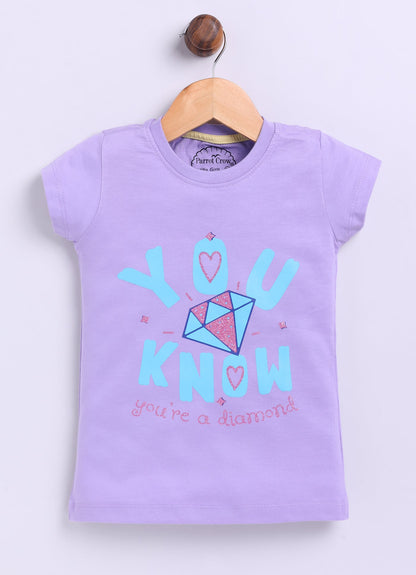 You know you're a diamond Printed Cotton T-Shirt for Girls - Violet - ParrotCrow