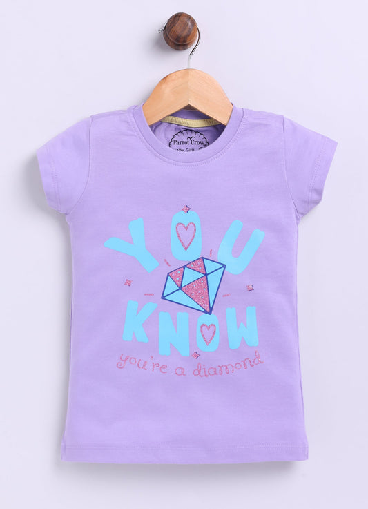 You know you're a diamond Printed Cotton T-Shirt for Girls - Violet - ParrotCrow
