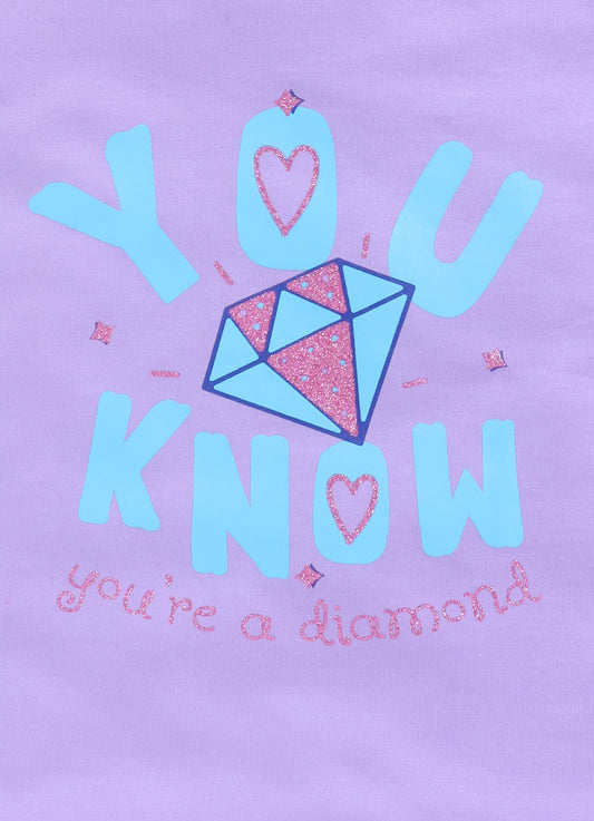 You know you're a diamond Printed Cotton T-Shirt for Girls - Violet - ParrotCrow