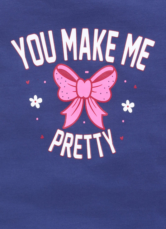 You make me pretty Printed Cotton T-Shirt for Girls - Blue - ParrotCrow