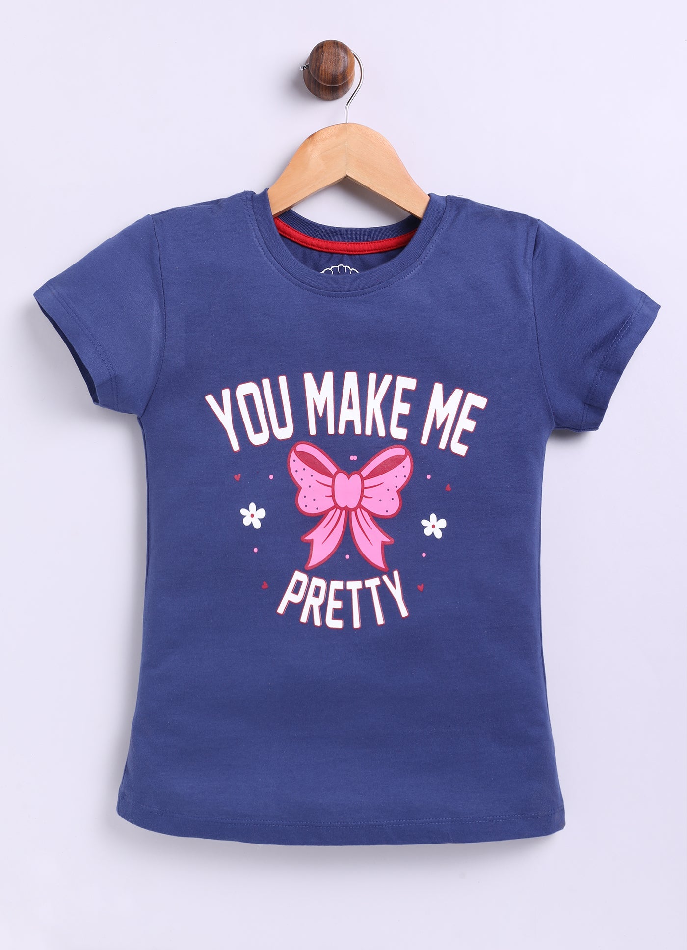 You make me pretty Printed Cotton T-Shirt for Girls - Blue - ParrotCrow