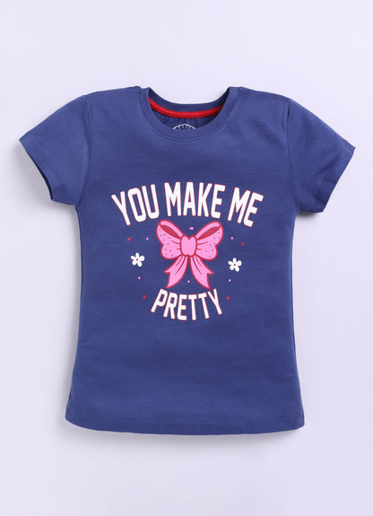 You make me pretty Printed Cotton T-Shirt for Girls - Blue - ParrotCrow