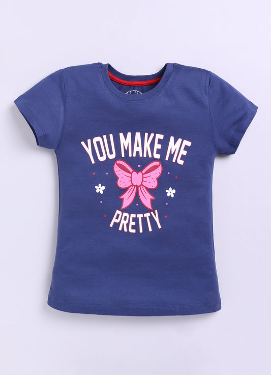 You make me pretty Printed Cotton T-Shirt for Girls - Blue - ParrotCrow