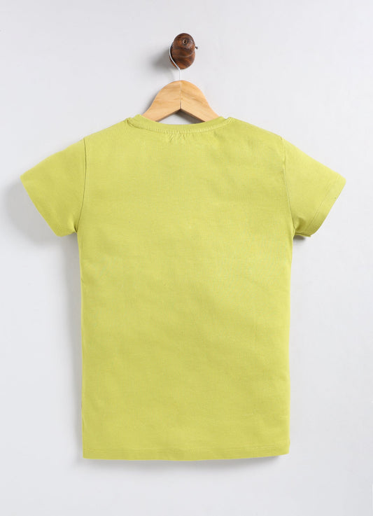 You make me pretty Printed Cotton T-Shirt for Girls - Lime Green - ParrotCrow