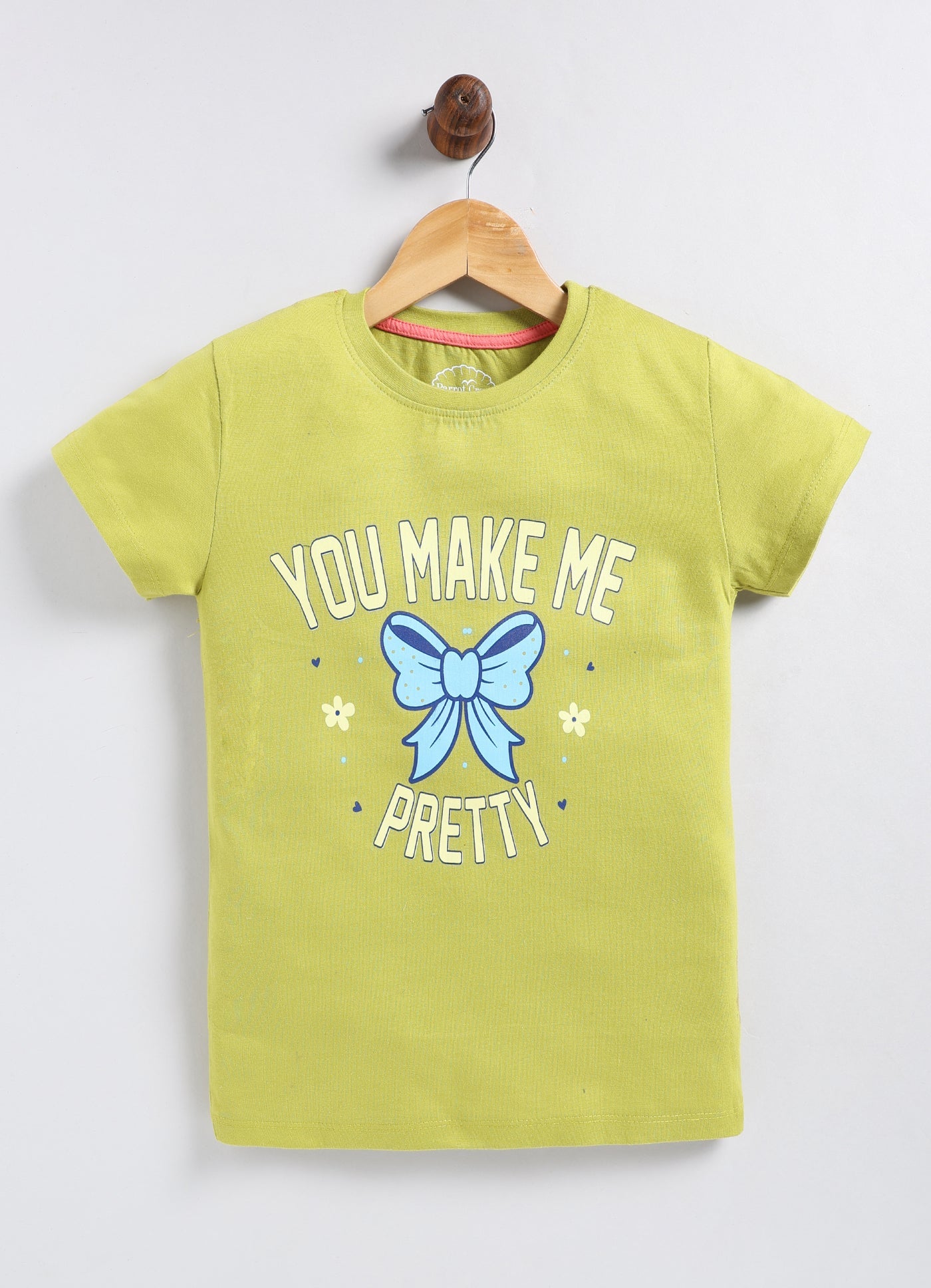 You make me pretty Printed Cotton T-Shirt for Girls - Lime Green - ParrotCrow