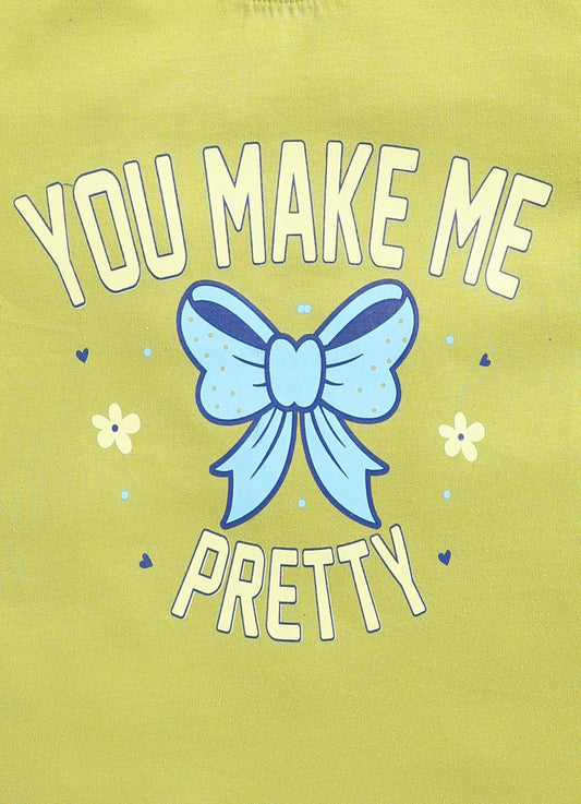 You make me pretty Printed Cotton T-Shirt for Girls - Lime Green - ParrotCrow
